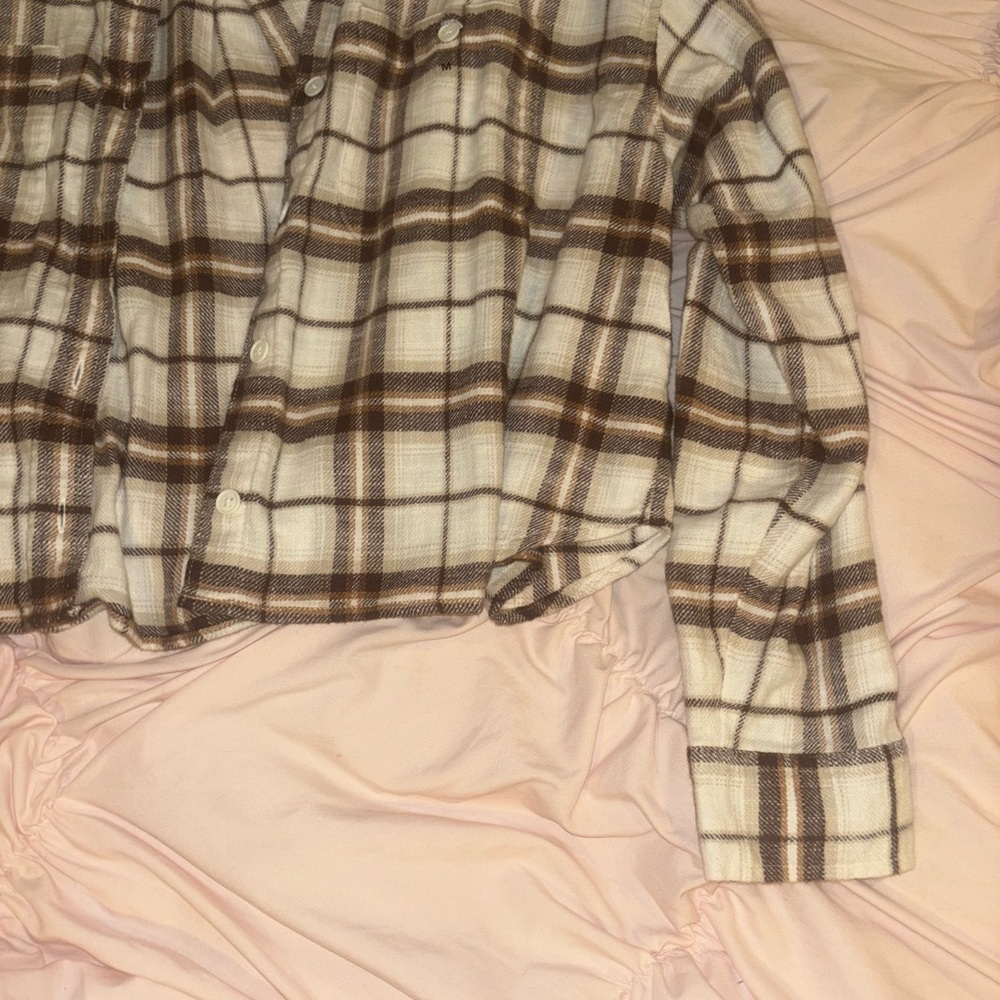brown and cream American Eagle cropped Flannel